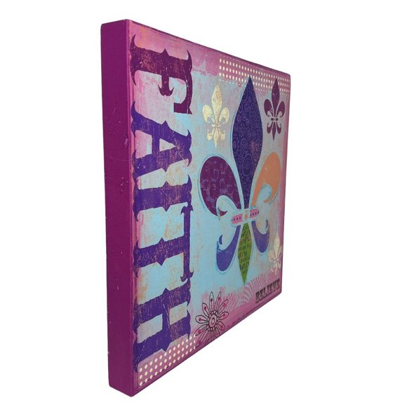 Fleur de Lis Faith Believe Stretched Canvas Girls Room Decor Pink Purple 16 in - Picture 4 of 8